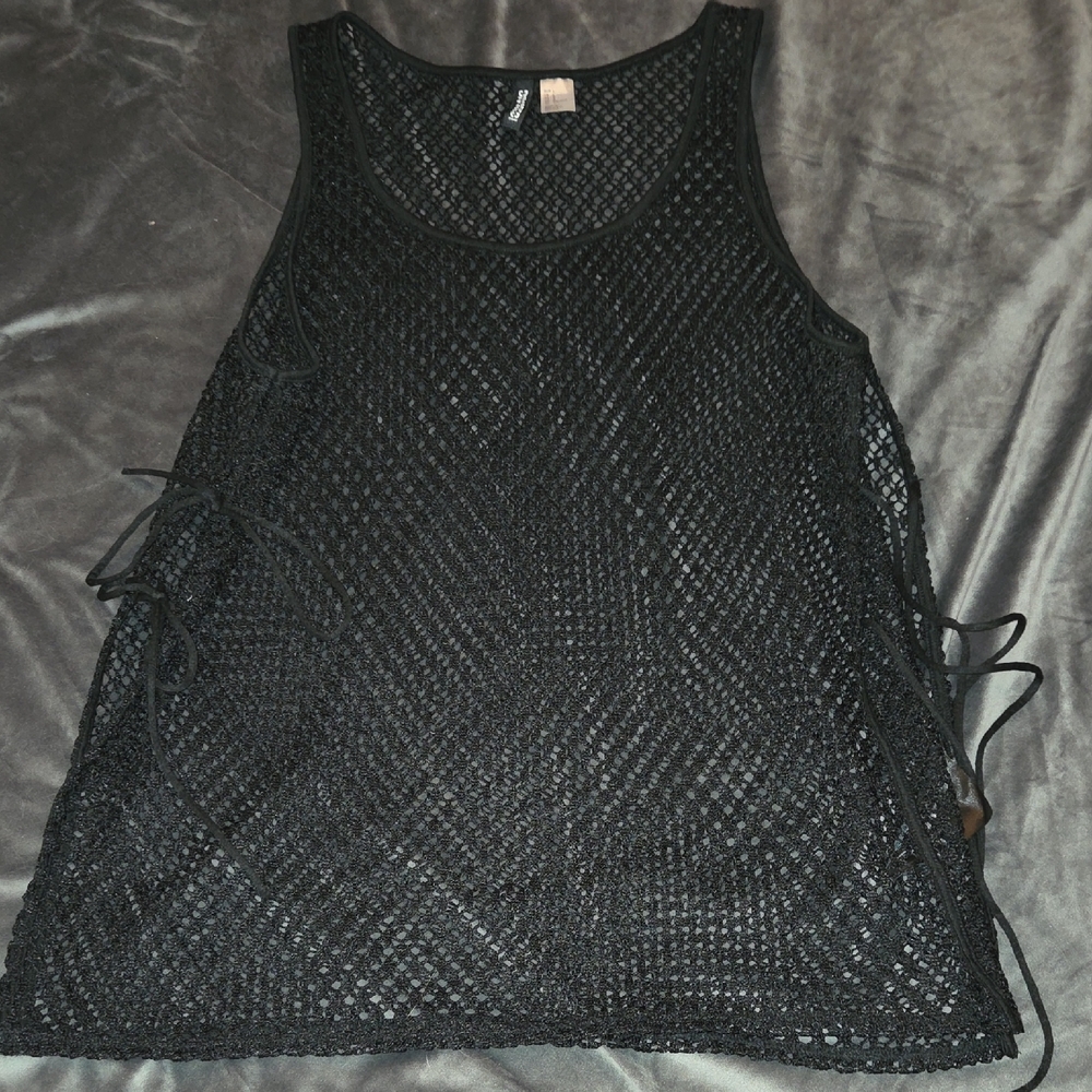 H&M Black Mesh Swim Coverup Tank with Side Ties